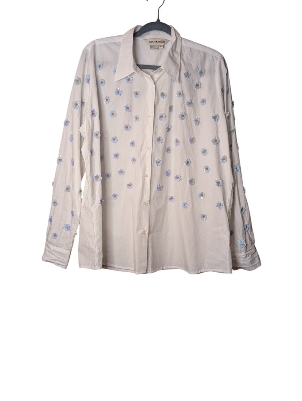 Dhruv Kapoor x Anthropologie 3D Floral Sequin Appliqué Button-Down Shirt size XL - Picture 8 of 8